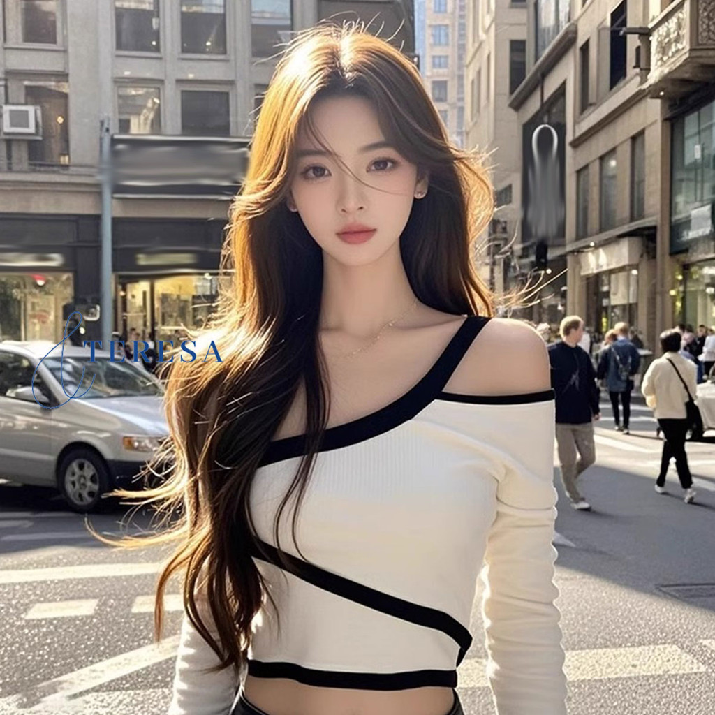เสื้อยืดแขนยาวเซ็กซี่ผู้หญิง ดีไซน์แนวมินิมอล