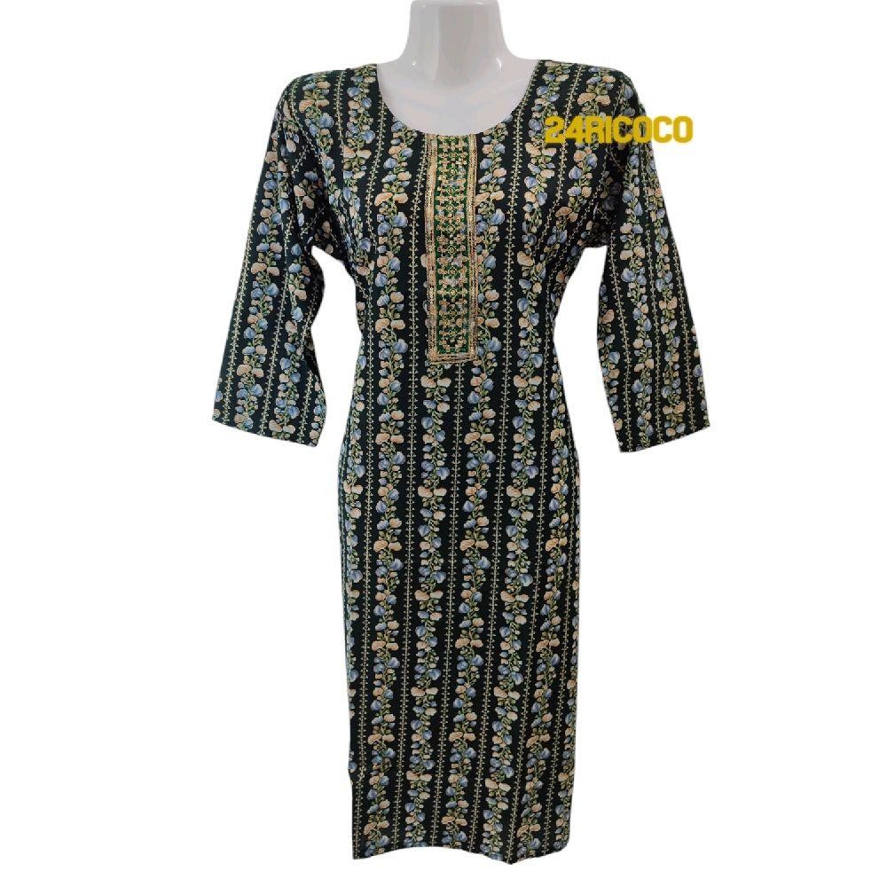 ผ้าฝ้ายเนื้อนุ่มพรีเมี่ยม kurtis สีสวย plus size ยาว kurti 3/4 sleeve print design คอกลม kurti top w