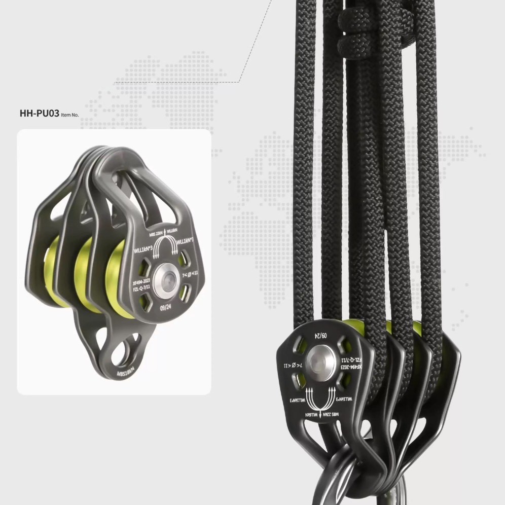 รอก 3 ราง Pulley   ยี่ห้อ  Xinda 22 kN HH-PU03 สีเทา-เขียว XF 494-2023