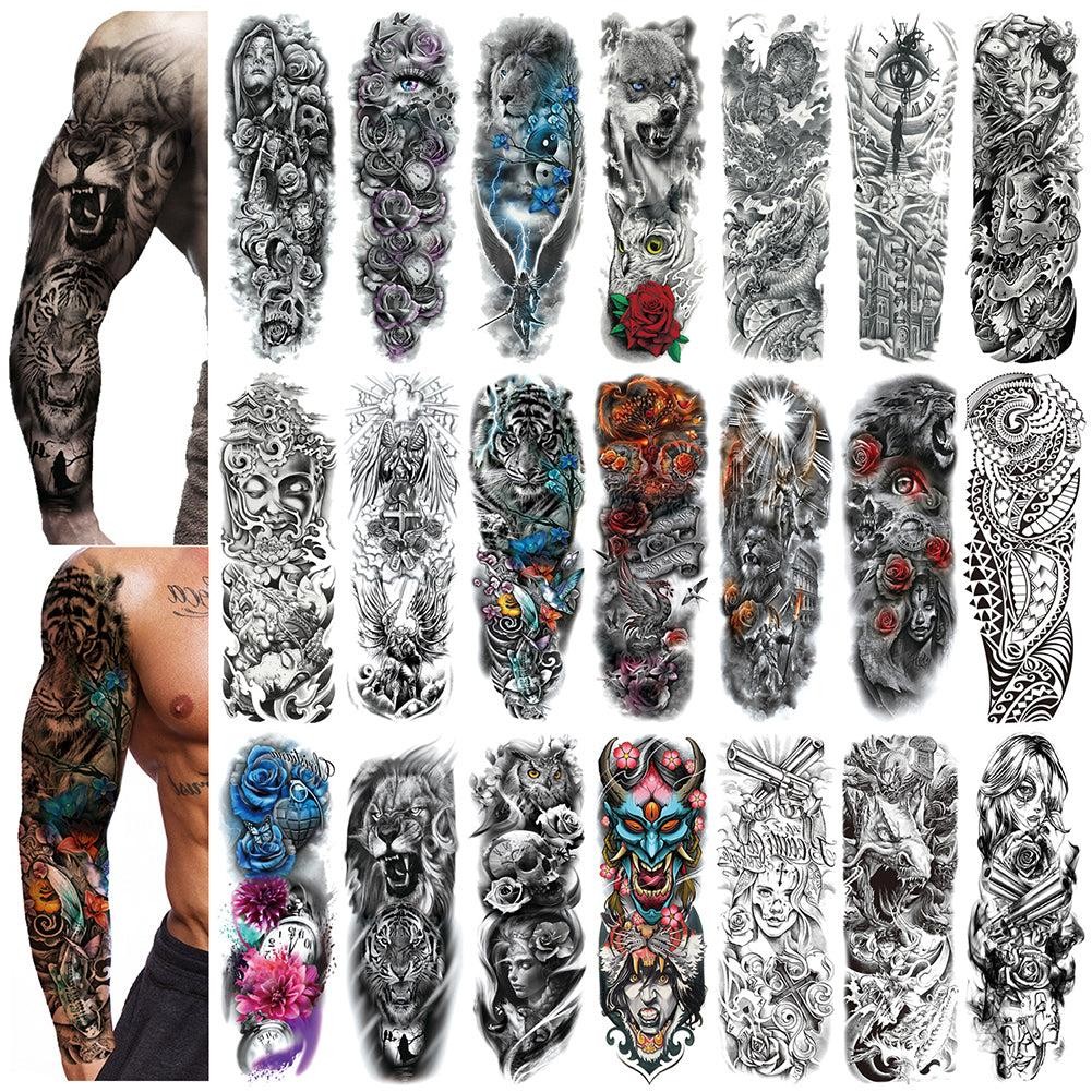 กันน้ําชั่วคราว Tattoo สติกเกอร์ Totem Geometric Full Arm ขนาดใหญ่แขน Tattoo ปลอม tatto แฟลชรอยสักสําหรับผู้ชายผู้หญิง boy