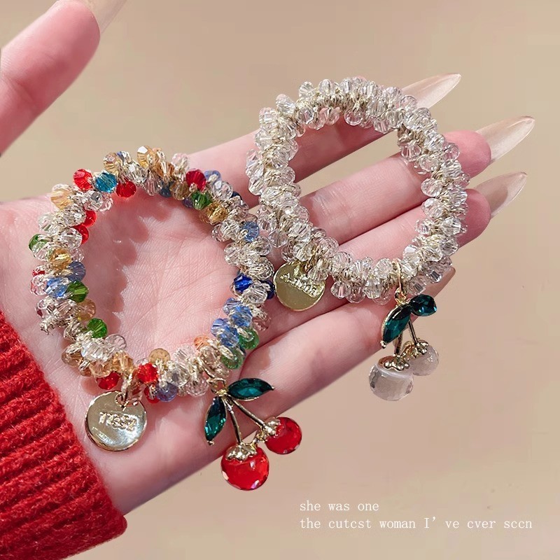 ฤดูร้อนเชอร์รี่หวานสีคริสตัลลูกปัดวงผมหญิงคุณภาพสูงอารมณ์เชือกผม