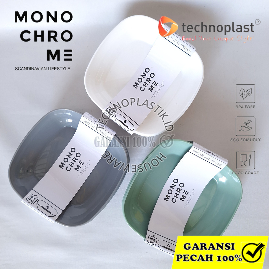 TECHNOPLAST Monochrome 5 In and 7 In Square Plastic Plates Set 4 / Plastic Dinner Plates