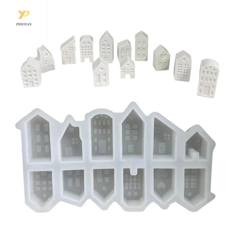 PPY Windowed Small House Ornament Epoxy Mould แม่พิมพ์ซิลิโคนสําหรับตกแต่งสํานักงาน