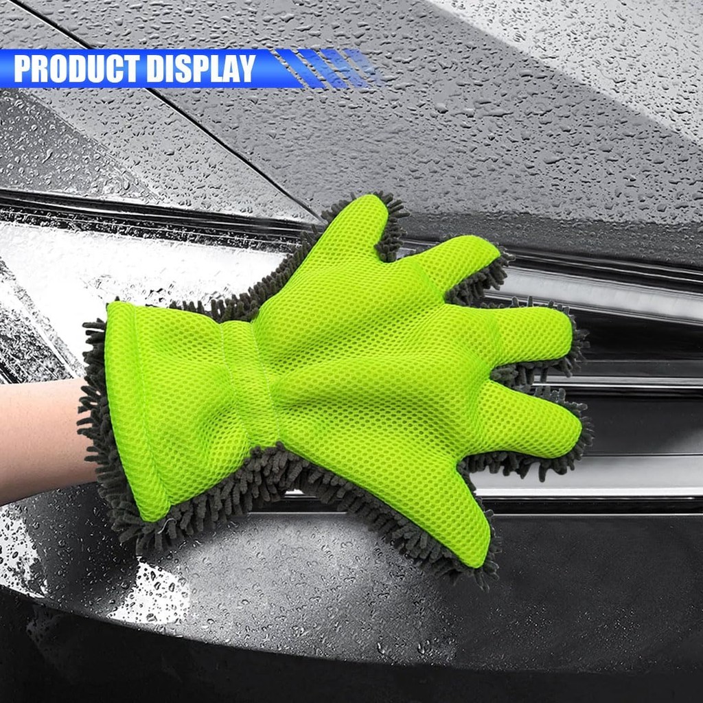 ถุงมือล้างรถไมโครไฟเบอร์ Car Wash Mitt สองด้าน Chenille สำหรับล้างรถ ขัดรถ และเก็บฝุ่น