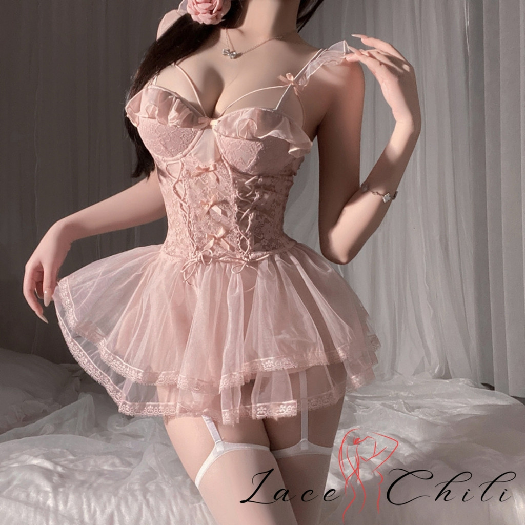 LACE CHILLI  ชุดนอนวาบหวิว ชุดนอนพาสเทล ชุดนอนเจ้าหญิง 🖤มีไซต์ M-5XL นน 40-100 KG ดีไซน์ฟรุ้งฟริ้งแบบเจ้าหญิง LC-238