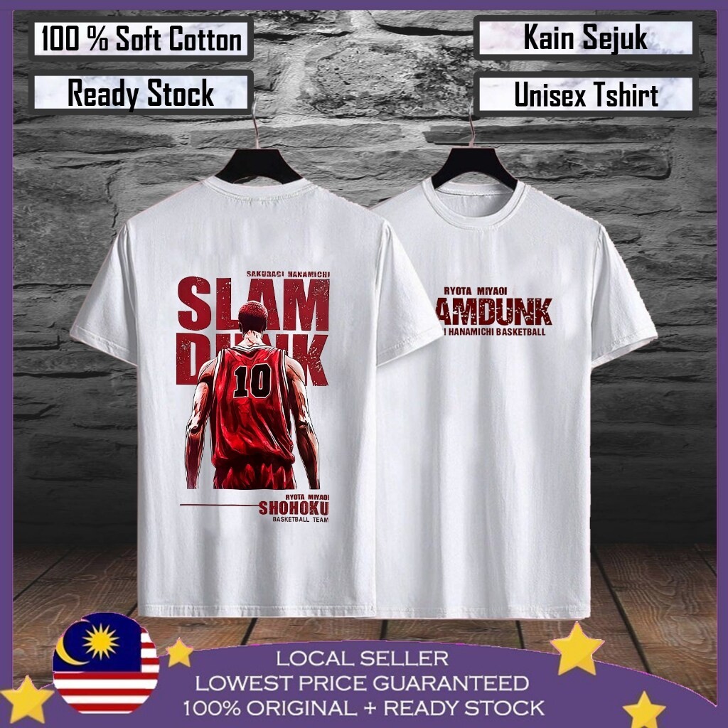 เสื้อยืดผ้าฝ้ายพรีเมี่ยม Slam Dunk Baju Viral Lelaki ผ้าฝ้าย 100% Baju Basketball Men tshirt Baju Lelaki Baju Perempuan