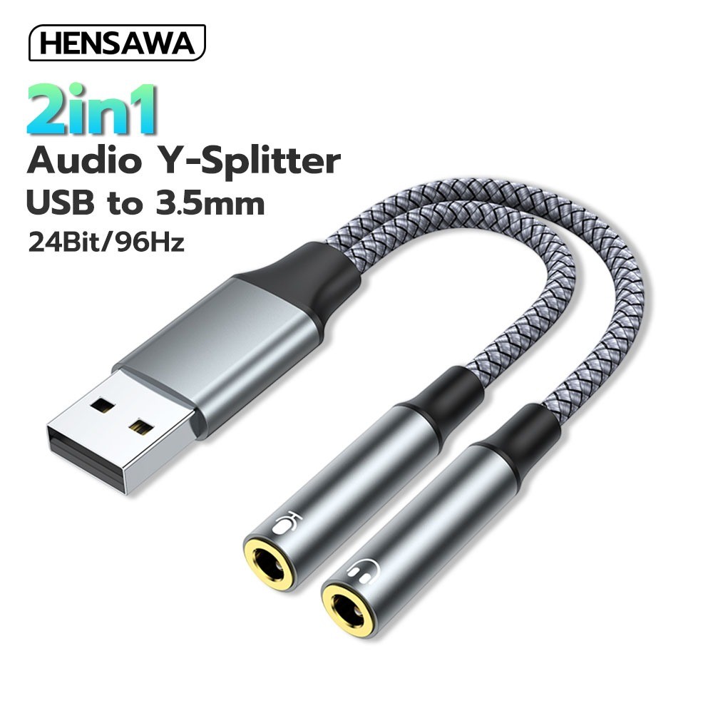 HENSAWA รุ่น AD194 USB A TO 3.5mm สายแจ็ค 3.5 มม. ไมโครโฟนหูฟังสําหรับ Windows Mac Linux PC Notebook