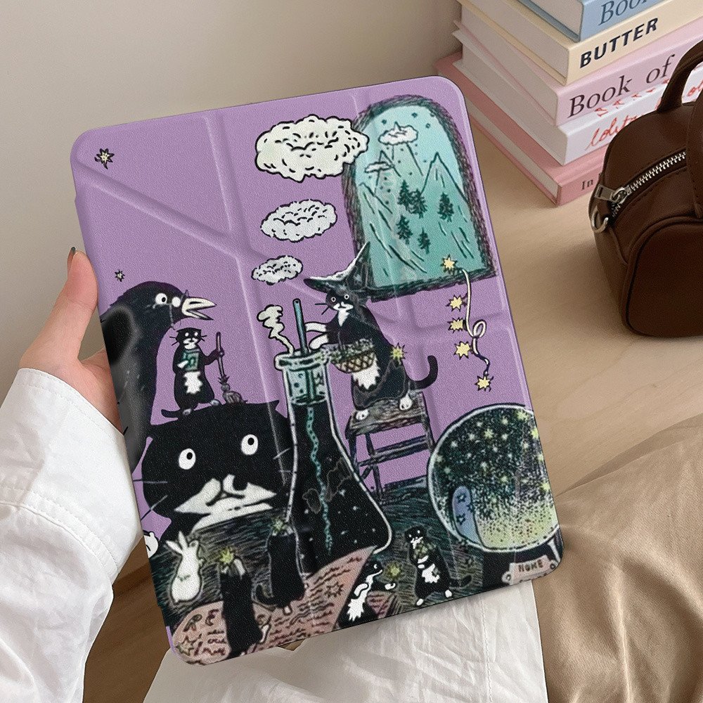 เคส iPad แม่เหล็กแบบหมุนได้ Trifold 360 พร้อมช่องเสียบปากกาใช้ได้กับ iPad Pro 2022/2021/2020 11 นิ้ว AIR3 10.5 ''iPad 10th 2022 10.9'' 9th 8th 7th 10.2'AIR5 4 10.9' แมวรุ่นใหม่ในปลอกห้องวิจัย ฝาครอบอะคริลิคขอบนุ่มป้องกันการโค้งงอ