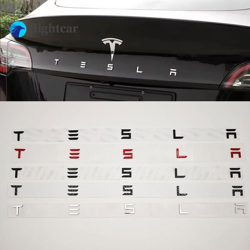 (FT) 3D ABS ตัวอักษร Tesla โลโก้คาร์บอน Chrome สีดําสีแดง Badge รถด้านหลังสติกเกอร์สําหรับ Tesla รุ่น 3 YXS ด้านหลัง Decals อุปกรณ์เสริม
