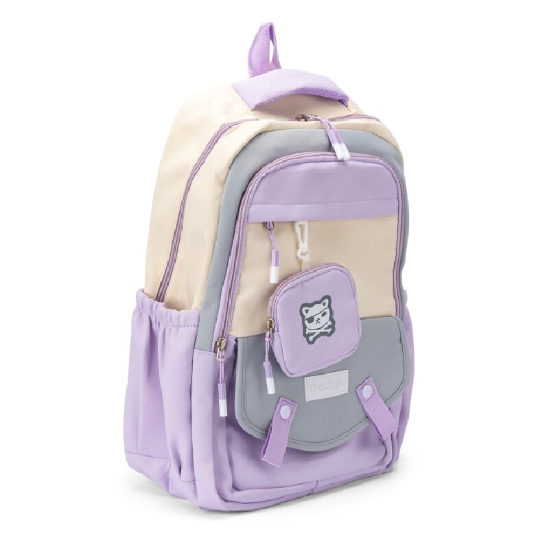 ME.STYLE กระเป๋าเป้พร้อมกระเป๋าใส่เหรียญปักแมว สีม่วง ขนาด 47x33x20 ซม.