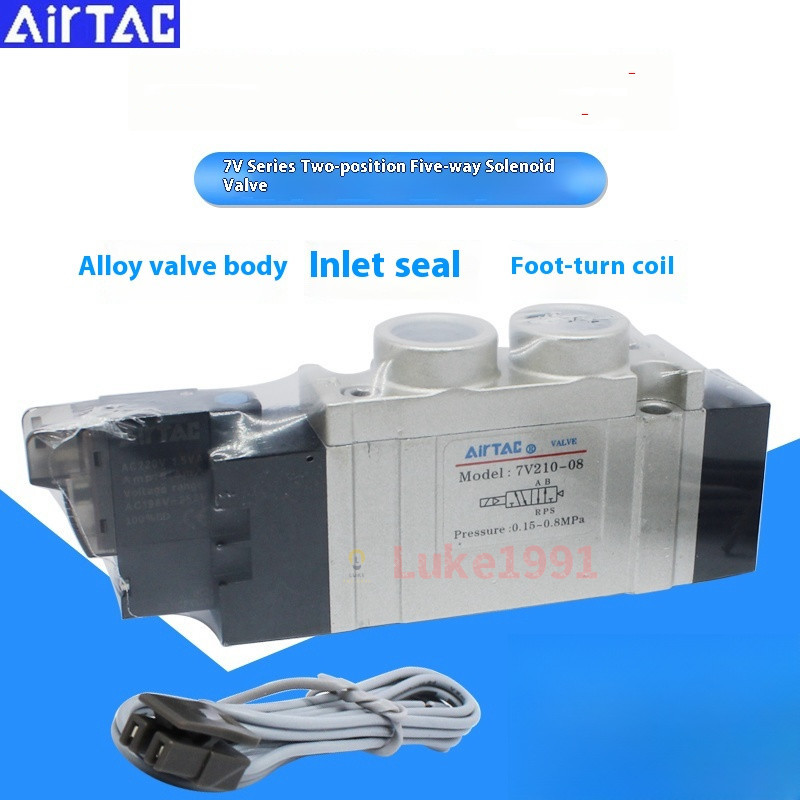 AirTac Solenoid วาล์ว 7V110-06 7V210-08 7V130C-06 Two-Bit Five-Way Solenoid วาล์ว DC24V AC110V AC220