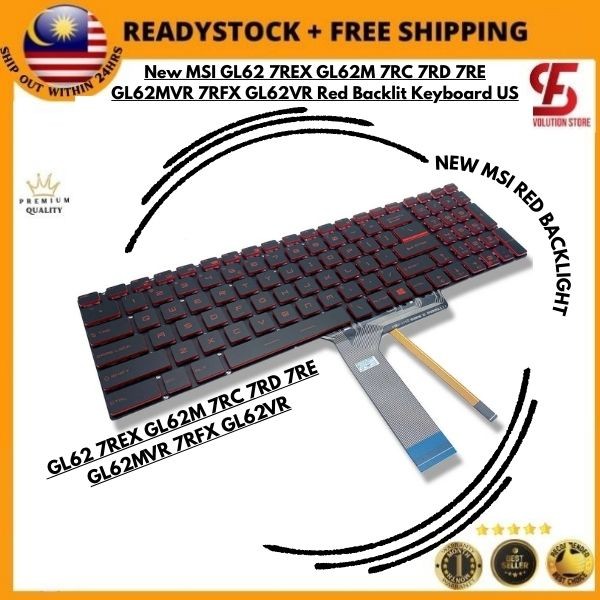 New MSI GL62 7REX GL62M 7RC 7RD 7RE GL62MVR 7RFX GL62VR Red Backlit Keyboard US