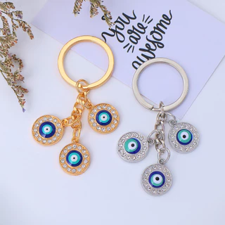 ประณีต Rhinestone Evil Eyes จี้ Key แหวน Good Lucky โลหะตุรกี Blue Eyes แหวนกุญแจรถกระเป๋าเป้สะพายหลัง Accessorries