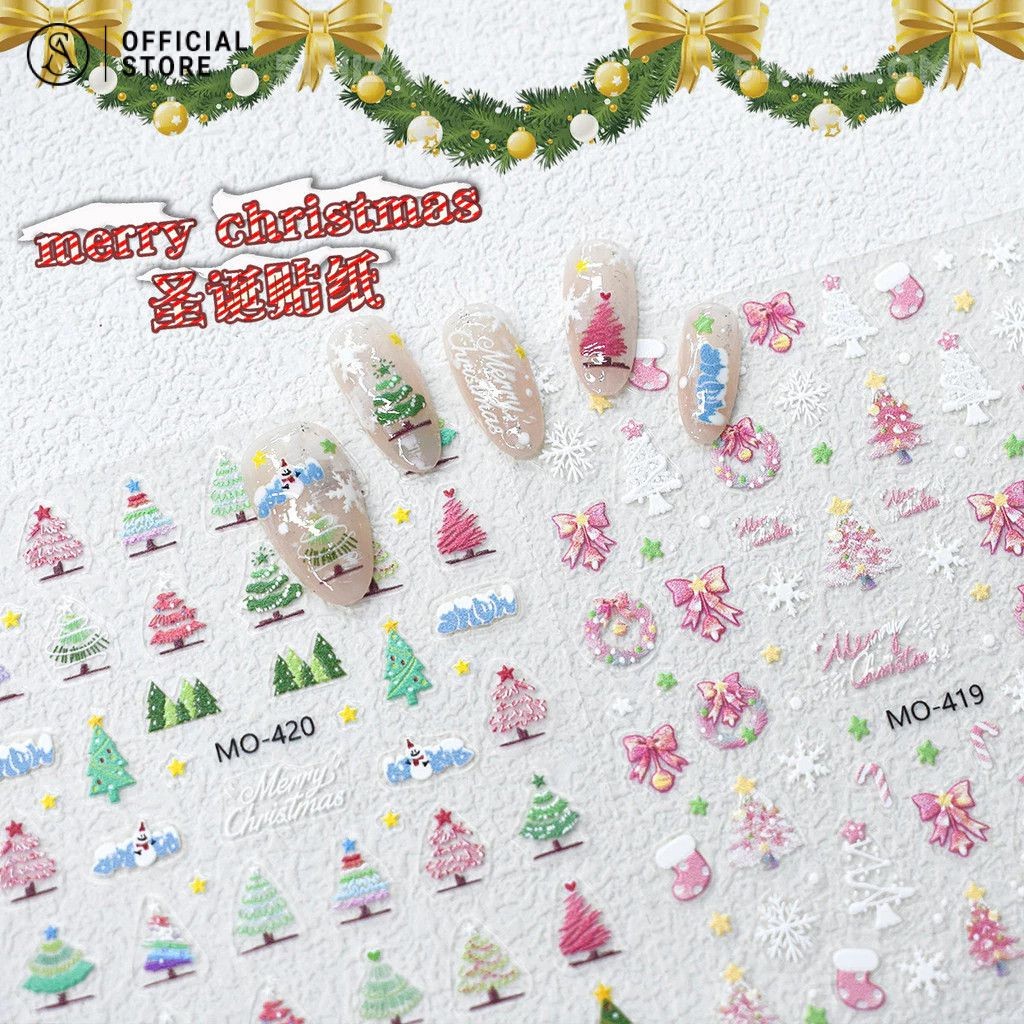 สติ๊กเกอร์บรรเทาคริสต์มาส 5d คริสต์มาสเกล็ดหิมะซานตาคลอสสติกเกอร์เล็บต้นคริสต์มาส ตกแต่งคริสต์มาส สติ๊กเกอร์เพ้นท์เล็บ