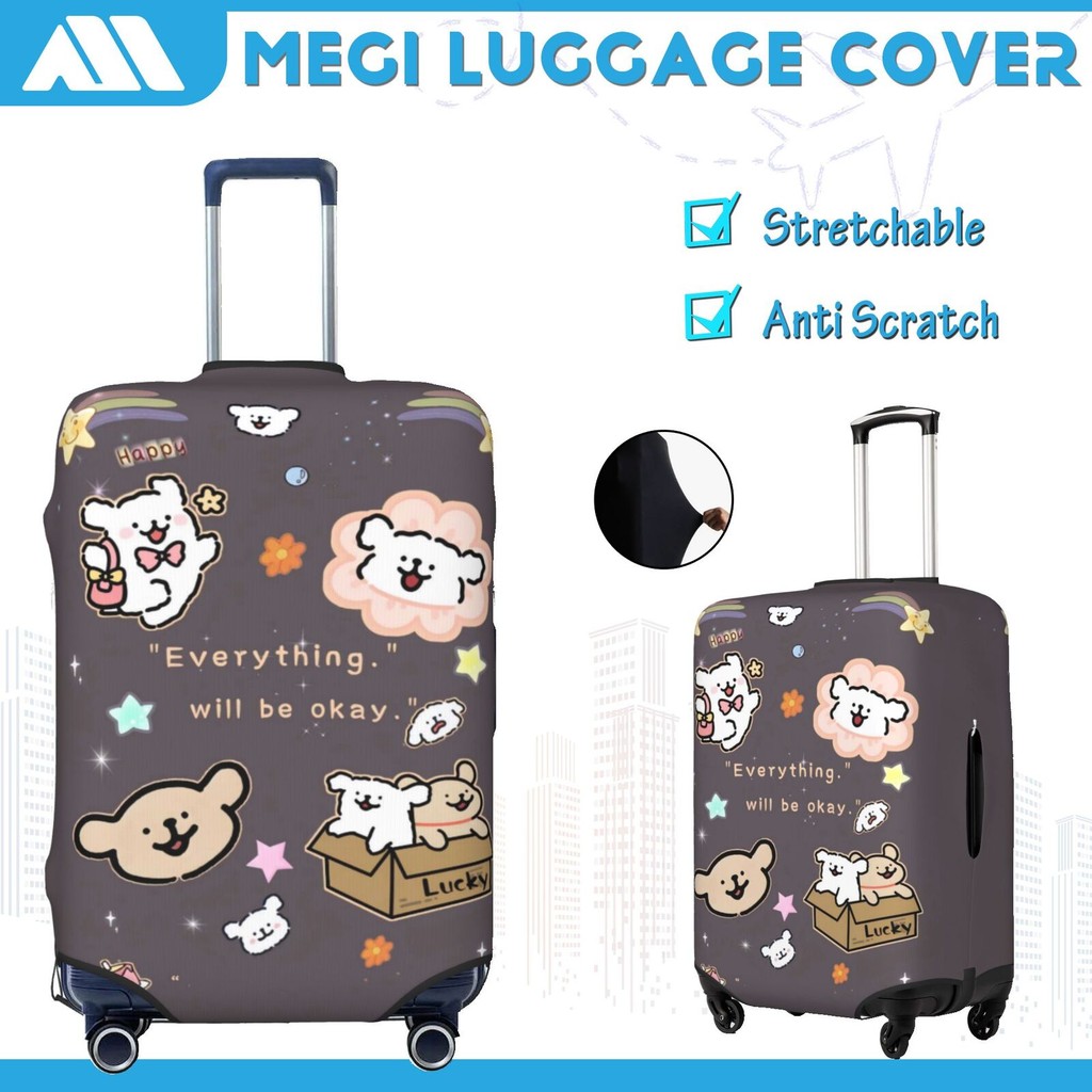 ผ้าคลุมกระเป๋าเดินทาง หมามอลทีส ผ้าสแปนเด็กซ์ แบบยืดหยุ่น ยืดหยุ่น Maltese Puppy Travel Luggage Cover 18-32 นิ้ว BY016