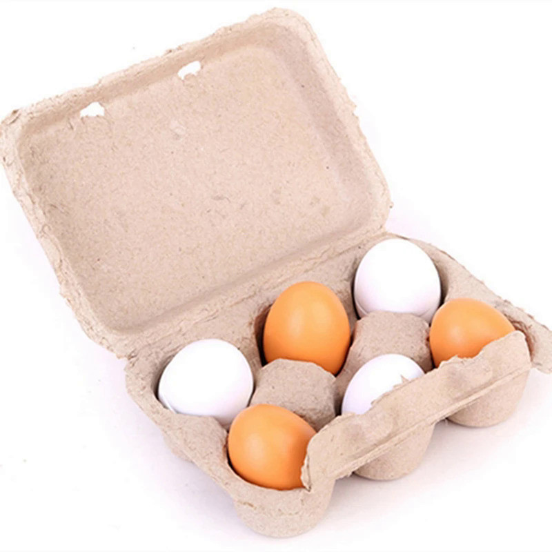 6pcs Simulation Wooden Eggs Toys Set Kids Pretend Play Wood Food Eggs Yolk Kitchen Food Children Kid