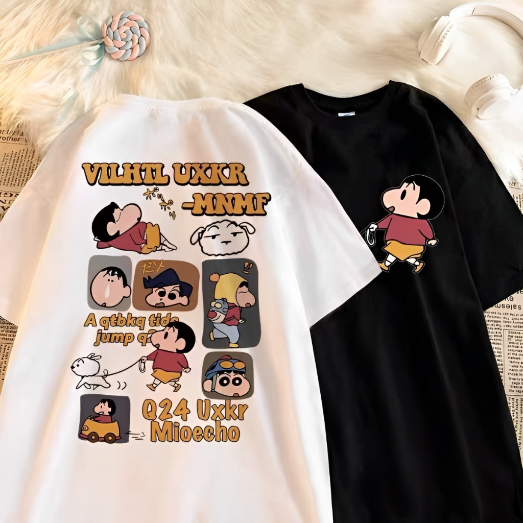 เสื้อยืด Oversize ผ้าฝ้าย 100% เสื้อยืดชาย เสื้อยืดขาว แฟชั่นฤดูร้อน เสื้อชินจัง