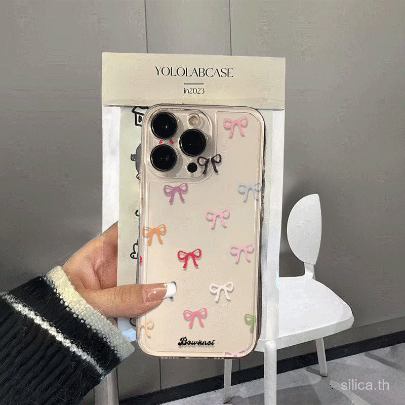 เคสโทรศัพท์แบบโบว์สีเต็มหน้าจอเคสแบบยืดหยุ่นสำหรับ iPhone 16PROMAX 16 15PROMAX 15 14 13 12 11 PRO MAX 7plus 8PLUS XR x XS