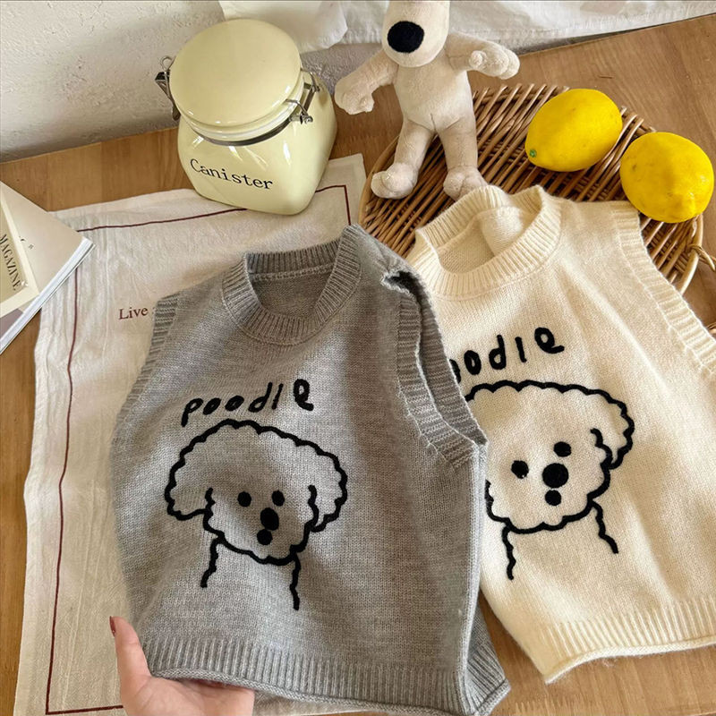น้ําหนักเบานุ่มคุณภาพสูงเกาหลีชายหญิงการ์ตูนน่ารักถักเสื้อกั๊กเด็ก ทั้งหมด-จับคู่ เสื้อแขนกุดฤดูใบไม้ร่วง
