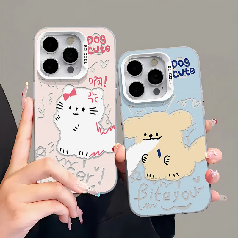 ใช้ได้กับ iPhone 11 13 12 14 15 Pro MAX 14 15 7 8 Plus X XR XSMAX SE เคสโทรศัพท์ซิลิโคนแฟชั่นสำหรับคู่ลูกสุนัขน่ารัก