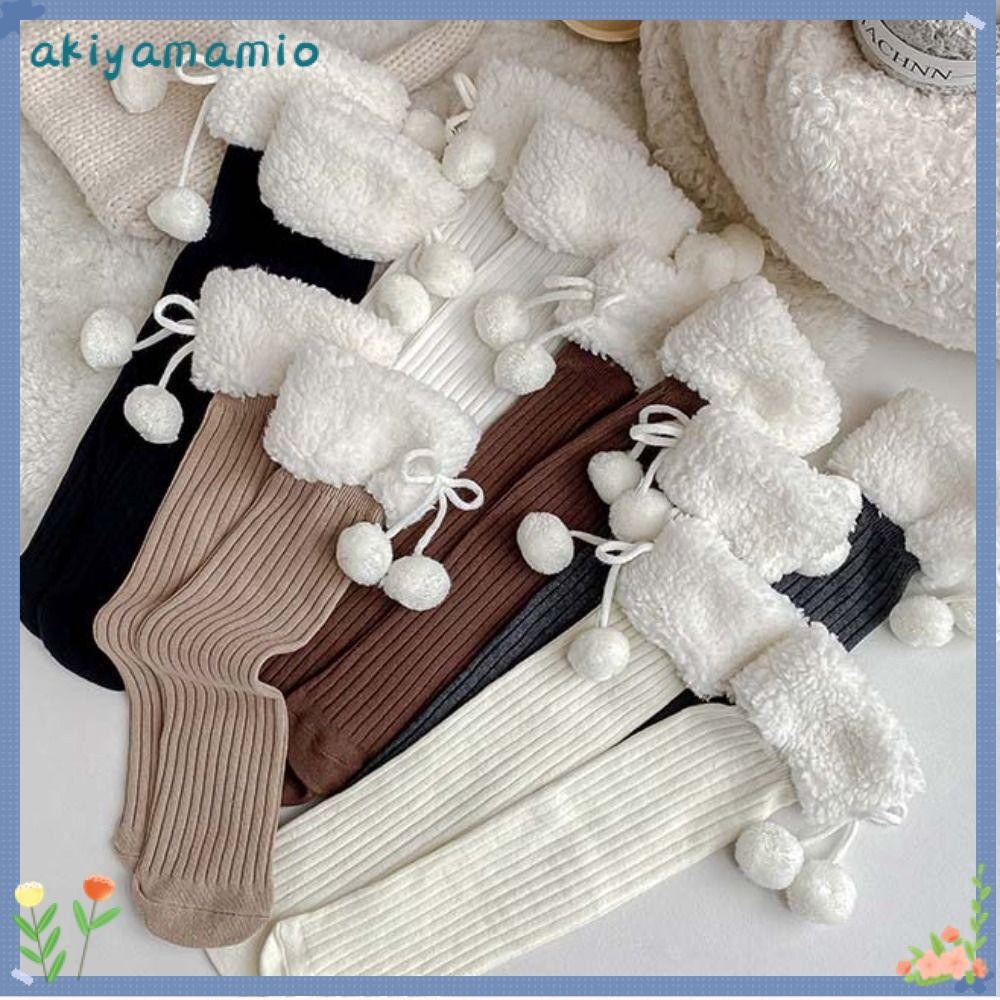Akiyamio Lamb Wool Stocking, ถุงเท้าเด็กตุ๊กตา Hairball, ถุงเท้าขาผ้าฝ้ายฤดูใบไม้ร่วงและฤดูหนาว
