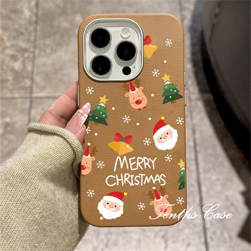 ใช้งานร่วมกับสําหรับ IPhone 17 16 11 15 14 13 12 Pro Max Xs X Xr 8 7 6 Plus Merry Christmas ธรรมดาหนังรูปแบบชุบเลนส์กรอบเคสโทรศัพท์ปกอ่อน - รูปที่ 2