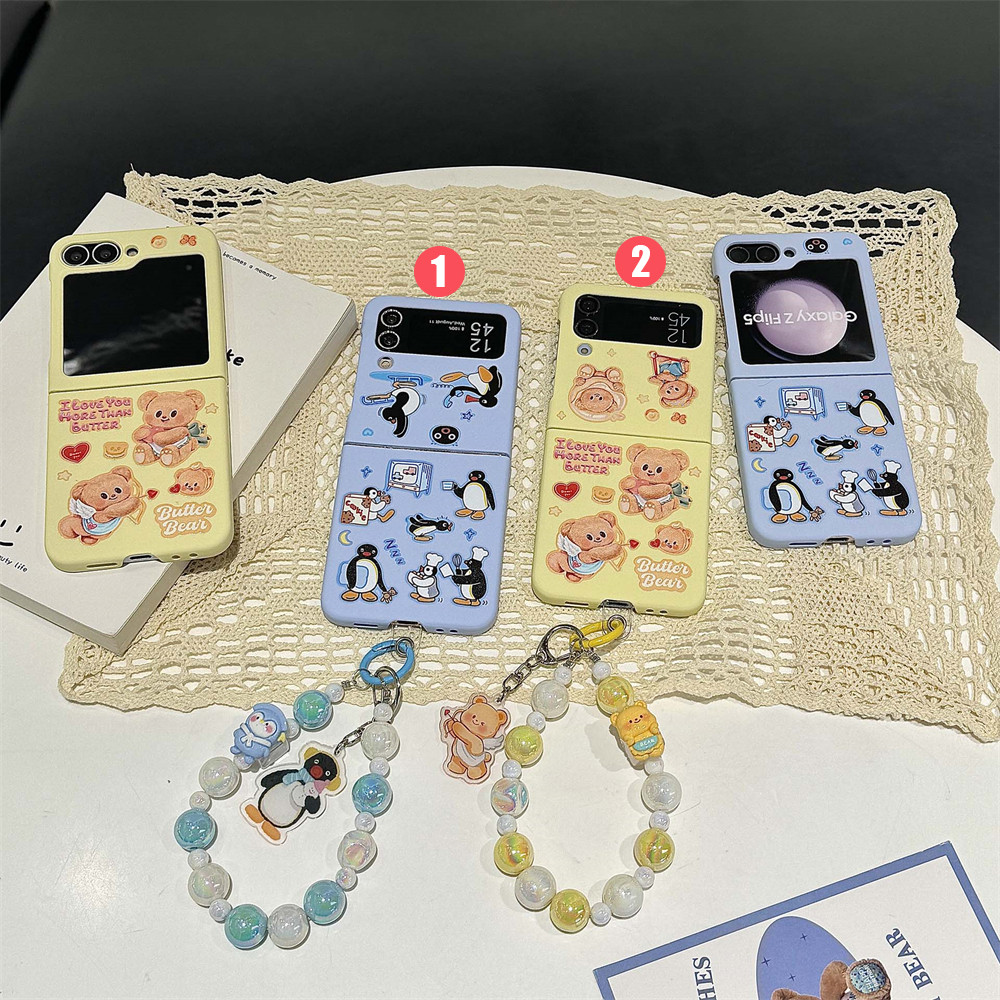 Chef Penguin Butter Bear Full Encirclement Z Flip จี้สําหรับ Samsung Galaxy Z Flip7 FE 6 5 4 3 รวมทุกอย่างฝาครอบป้องกันสําหรับ Samsung Drop-proof ความคิดสร้างสรรค์ปลอก