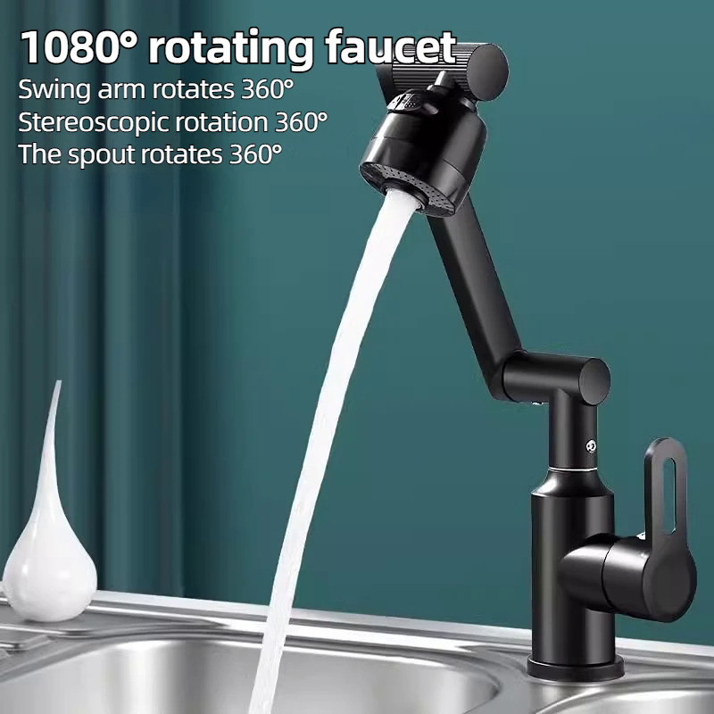 1080° Swivel Kitchen Sink Faucet Bathroom Sink Faucet Basin Faucet Multifunction Cold and Hot Water 