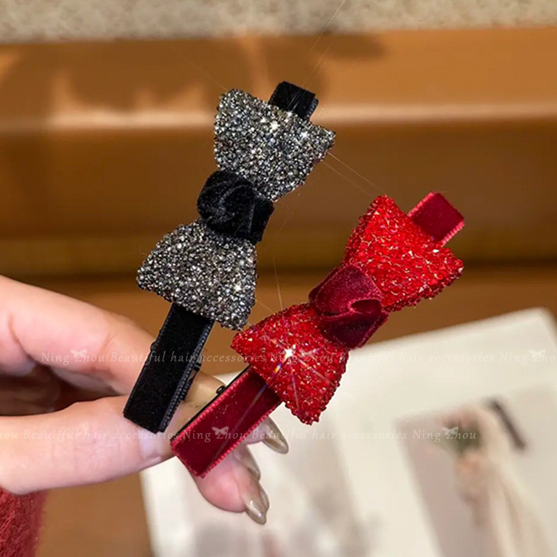 ปีใหม่กิ๊บโบว์กํามะหยี่สีแดงเครื่องประดับผมสําหรับผู้หญิง - รูปที่ 5