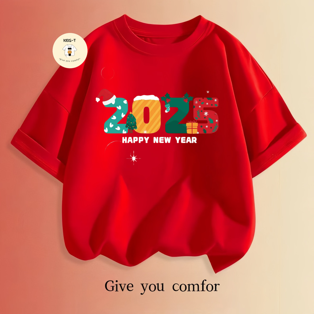 2025 NEW YEAR TSHIRT เสื้อเด็กตรุษจีน ปีใหม่จีนสีแดงมงคล 2025 CNY new year ผ้าเจอร์ซี่ unsex คอกลมสีพื้น