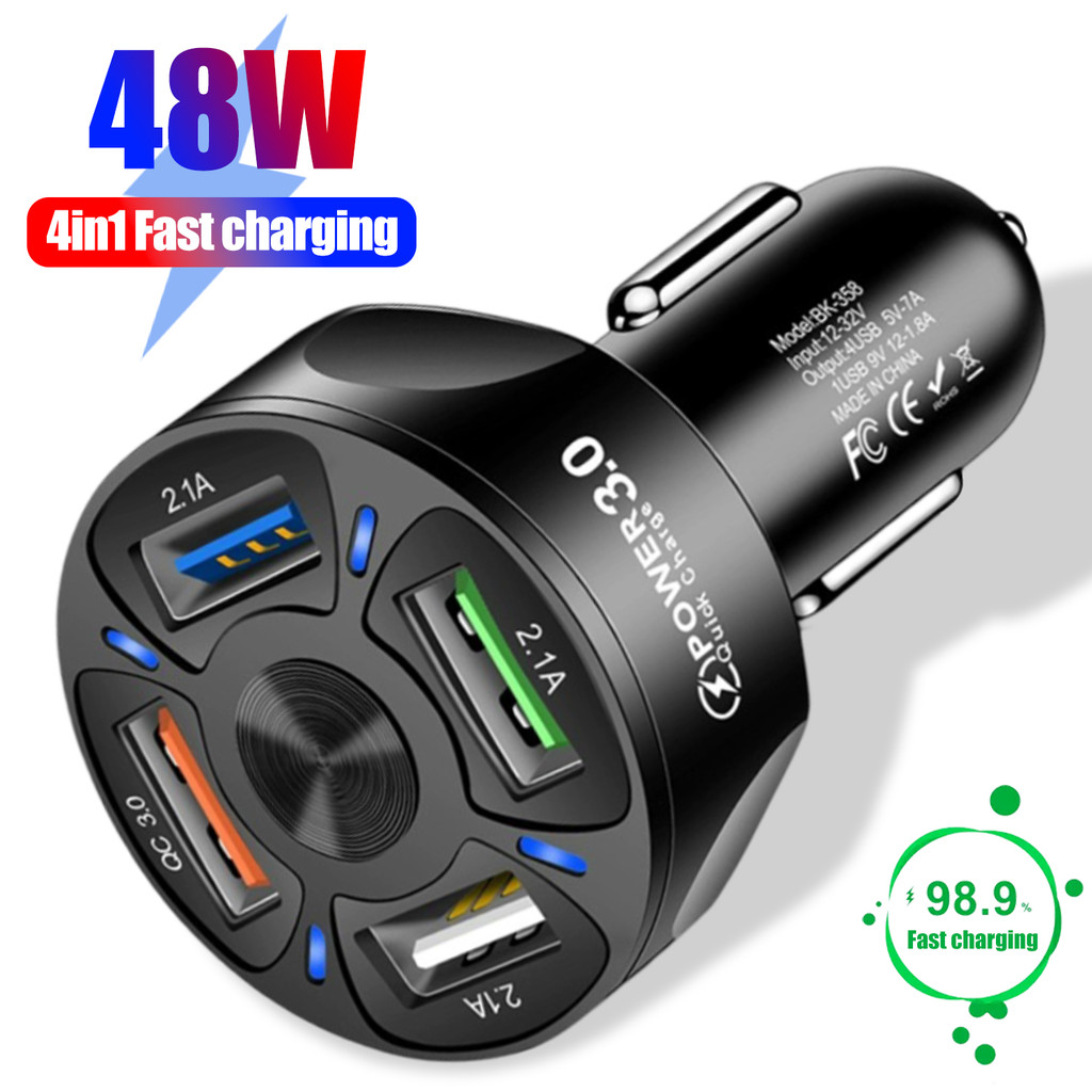 48w 4 พอร์ต Usb อะแดปเตอร์ชาร์จไฟในรถ/จอแสดงผล LED QC 3.0 อะแดปเตอร์/บุหรี่ Usb Fast รถชาร์จไฟแช็ก