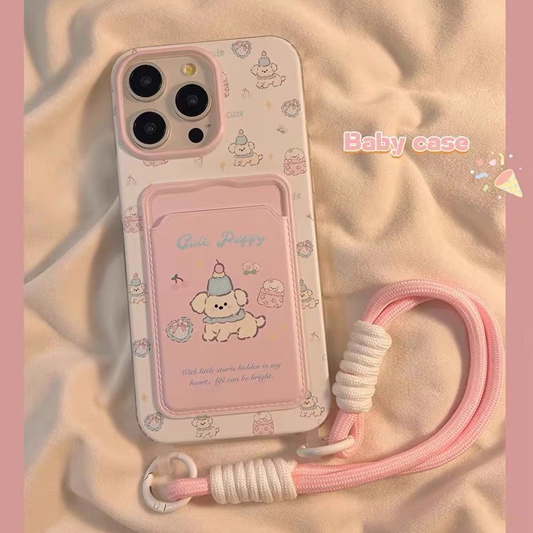สาวเกาหลีญี่ปุ่นลูกสุนัขสีชมพูเหมาะสําหรับ Samsung s23ultra เคสโทรศัพท์ s24fe น่ารัก s21fe/s20fe การ์ดแทรก a55a15 พร้อมเชือกเส้นเล็ก a25a54 รวมทุกอย่าง a52a05 กันกระแทก a06