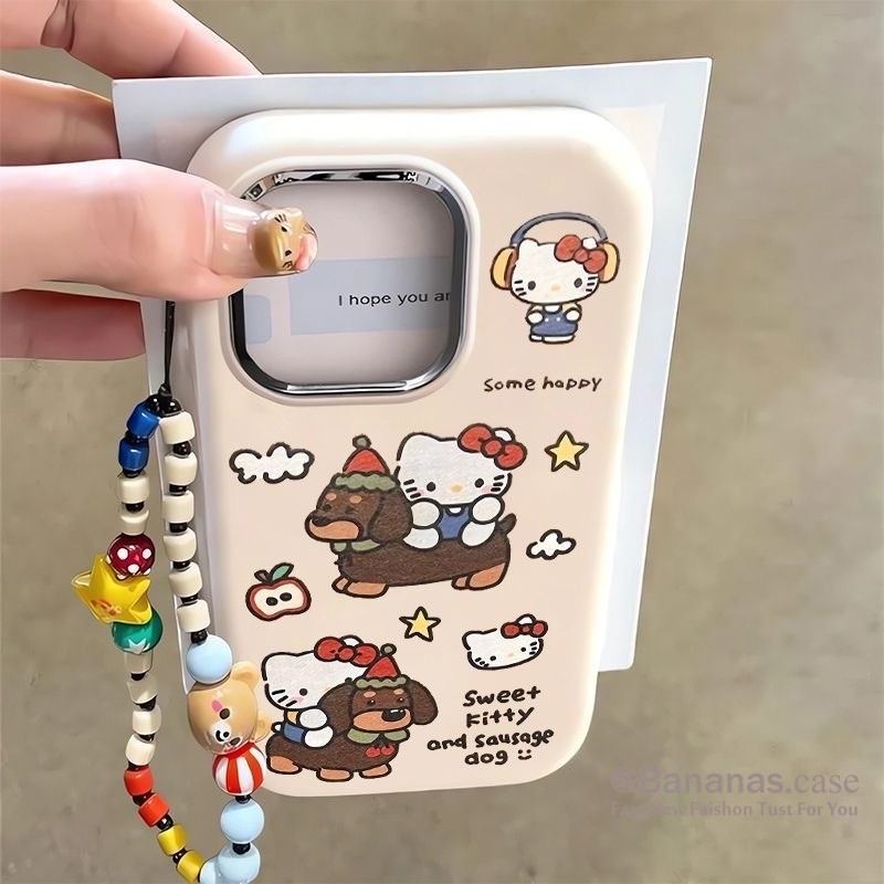 Iphone 16 15 14 13 12 11 Pro Max X Xr Xs Max 7 8 Plus SE2020 เคสโทรศัพท์การ์ตูนไส้กรอกสุนัข KT Cat + Lanyard ปกอ่อน