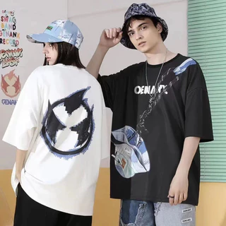 ฤดูร้อน เสื้อยืดคู่รักแขนสั้นพิมพ์ลายโดปามีน กระเป๋าซิป กระเป๋าหมวกแฟชั่นใหม่