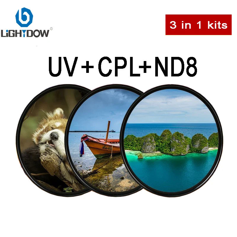 Lightdow Lens Filter UV CPL ND8 3 in 1 Kits 49 52 55 58 62 67 72 77mm 82mm Camera Lens Filter Kits f