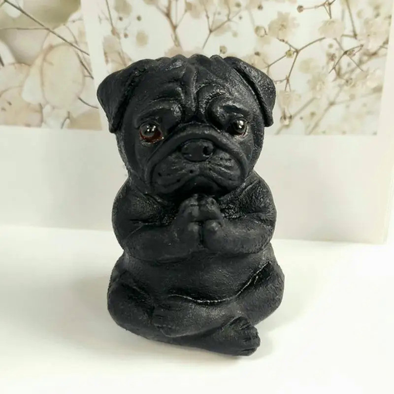 Meditation Dog Statue Resin Pug Sculpture for Car Decoration Zen Yoga Dog Figurine Meditation Pug St