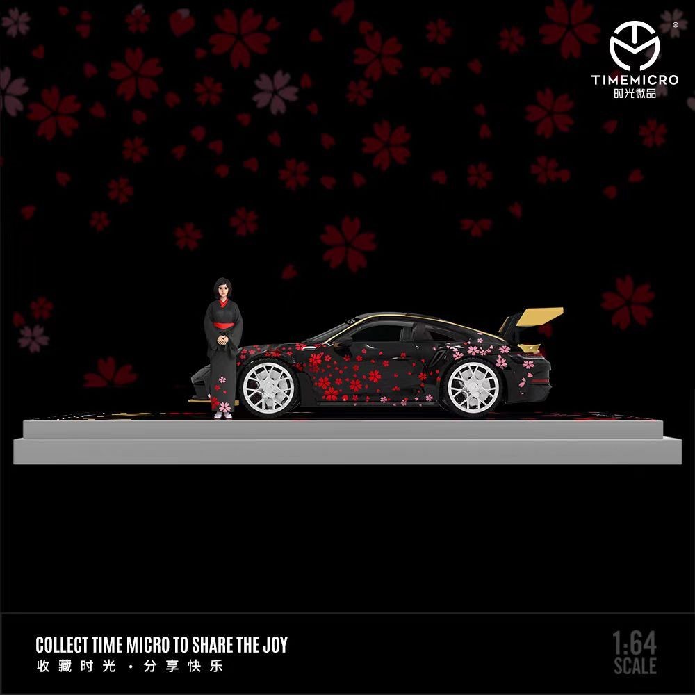 TimeMicro 1: 64 Porsche 1992 GT3 RS Cherry Blossom จําลองรถรุ่นคอลเลกชันของขวัญ