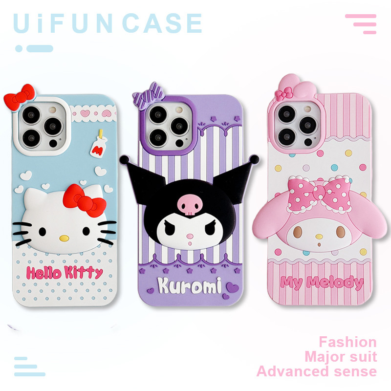 ซิลิโคน Kawaii Sanrio Hello Kitty Kuromi Melody โทรศัพท์มือถือสําหรับ iPhone 16 15 14 13 12 Pro Max 11 15Pro Drop ทนมือถือปกหลัง