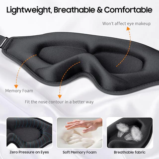 Kiprun 3D Eye Mask สําหรับนอนหลับ,หน่วยความจําโฟม Sleep Eye Mask, 100% Light Blocking Sleep Mask, Ergonomic Zero Eye Pressure Blindfold Eyepatch, Ultra Delicate Soft Skin Friendly Ey