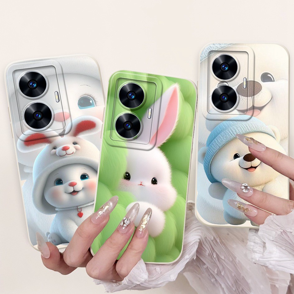 สําหรับrealme C55 กรณีRMX3710 กันกระแทกสร้างสรรค์กระต่ายPandaซิลิโคนเหลวนุ่มเคสโทรศัพท์สําหรับRealme Narzo N55 C 55 Shell