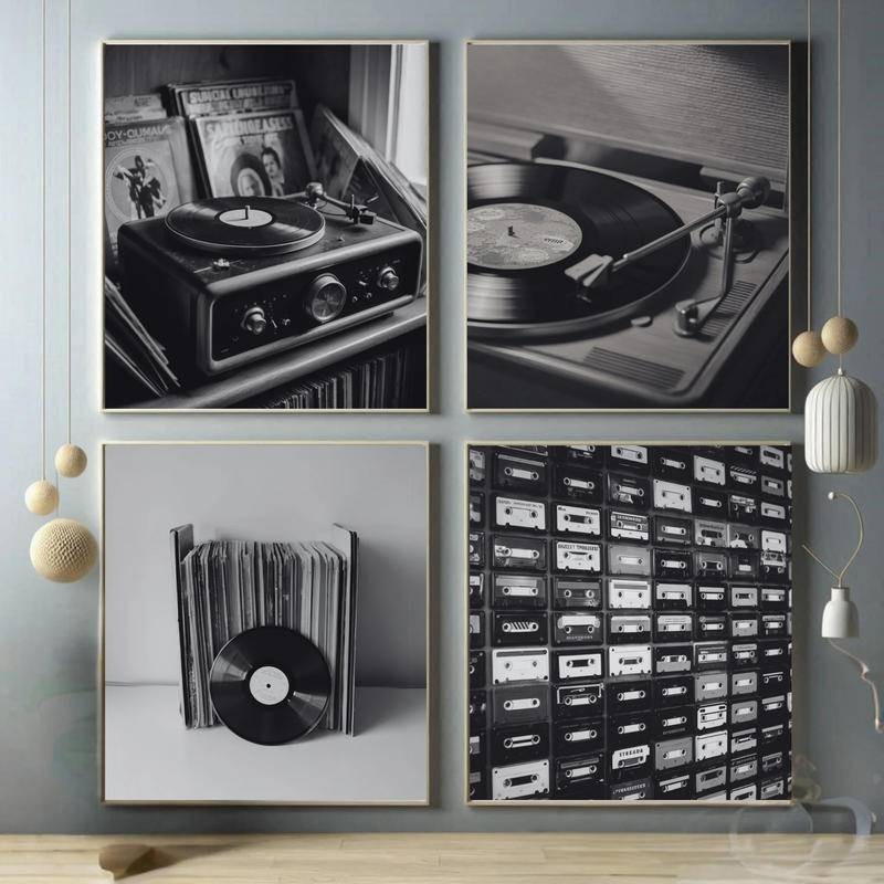 แผ่นเสียงไวนิล Wall Art Old Times Vintage Photos Gallery เครื่องเล่นแผ่นเสียงพิมพ์ตกแต่งห้อง