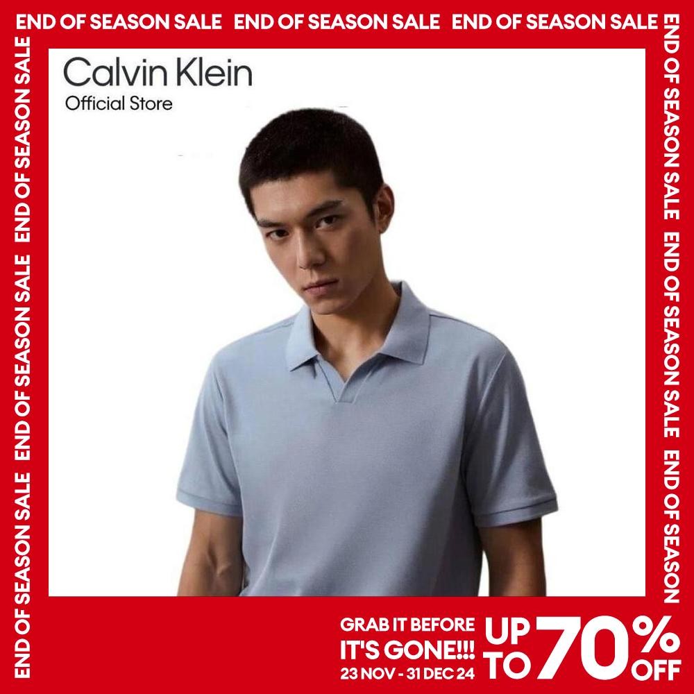 CALVIN KLEIN เสื้อโปโลผู้ชาย ทรง Regular รุ่น 40BC219 4KX - สีฟ้า