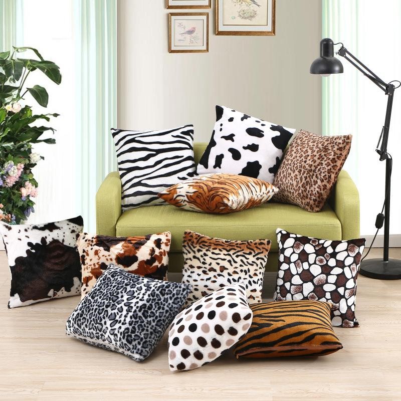 สไตล์นอร์ดิกเสือดาวพิมพ์โยนหมอน Creative 43 ซม.สแควร์ Tiger Stripe Plush เบาะรองนั่งสําหรับโซฟาหน้าแรกตกแต่งปลอกหมอนนุ่ม