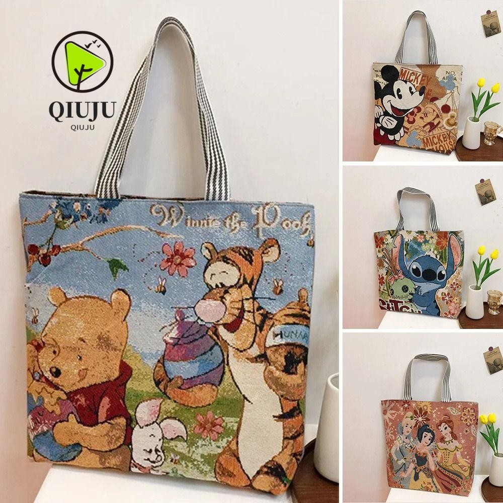 กระเป๋าถือ QIJU Stitch, Kitty Cat Shopping Bag กระเป๋านักเรียนเด็ก กระเป๋าผ้าใบ, Micky Mouse ความจุขนาดใหญ่ Tote Bags