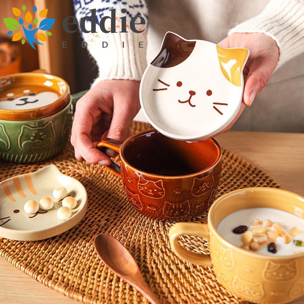 Edie แก้วกาแฟพร้อมฝาปิดแมวสัตว์น่ารักเซรามิค Panda Alpaca Drinkware