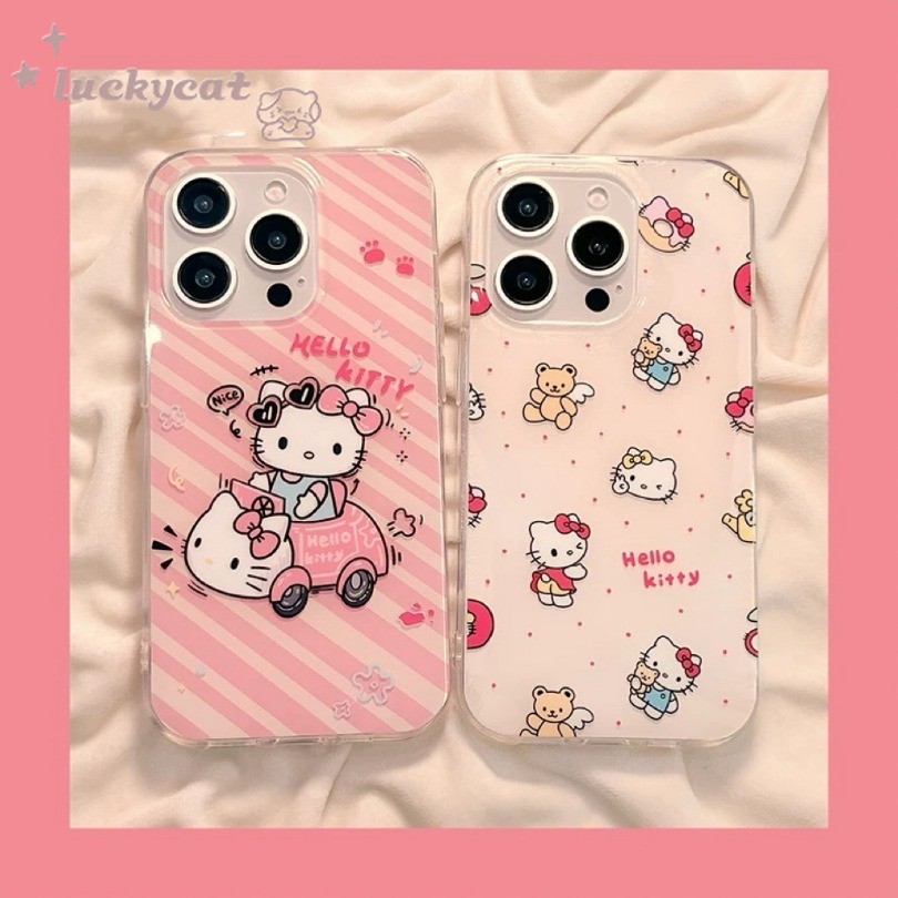 Iphone 16 15 14 13 12 11 Pro Max X Xr Xs Max 7 8 Plus SE2020 เคสโทรศัพท์การ์ตูนน่ารักรถบรรทุกสีชมพู KT Cat คู่รูปแบบ Clear Soft ฝาหลัง