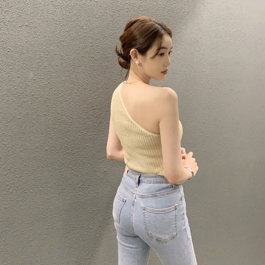 🔥ราคาถูกที่สุด🔥เสื้อไหมพรมร่อง ปาดไหล่เฉียงข้างเดียว 6 สี - รูปที่ 3