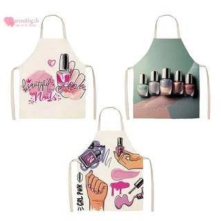 Renbg ยาทาเล็บ Lip Beauty ห้องครัวผู้หญิงผ้ากันเปื้อนทําความสะอาดในครัวเรือน Flax Pinafore Salon บ้านทําอาหารเบเกอรี่ผู้ใหญ่ Bib TH