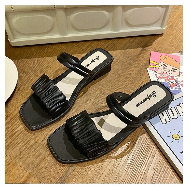 SE-091 รองเท้าแตะแฟชั่น รองเท้าแตะผู้หญิง แบบสวม สีหวาน เกาหลี ใส่ทำงาน ใส่เที่ยว เสริมส้นเล็กน้อย ใส่สวย
