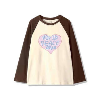 Alva เสื้อยืดแขนยาว คอกลม ทรงหลวมขนาดใหญ่ สีพื้น พิมพ์ลายหัวใจน่ารัก แฟชั่นฤดูใบไม้ผลิและฤดูใบไม้ร่วง #B016